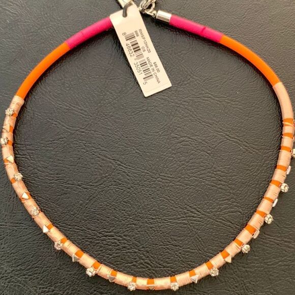 Rebecca Minkoff Handmade Orange & Pink Crystal Cord Choker Necklace Neon - Picture 3 of 8